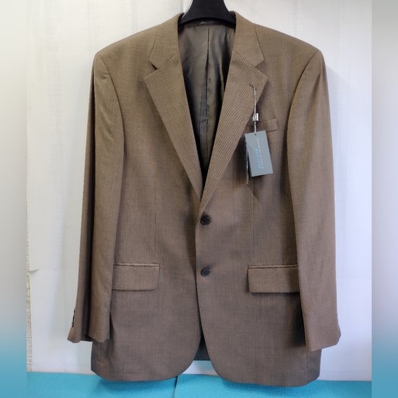 Oscar De La Renta Flex Fit Mens Suit Jacket Blazer 100% Wool Brown 44L W38
